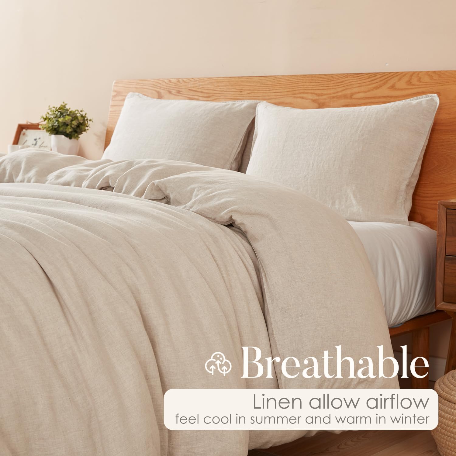 French Flax Linen Duvet Cover Set of 3 Piece, King, Natural