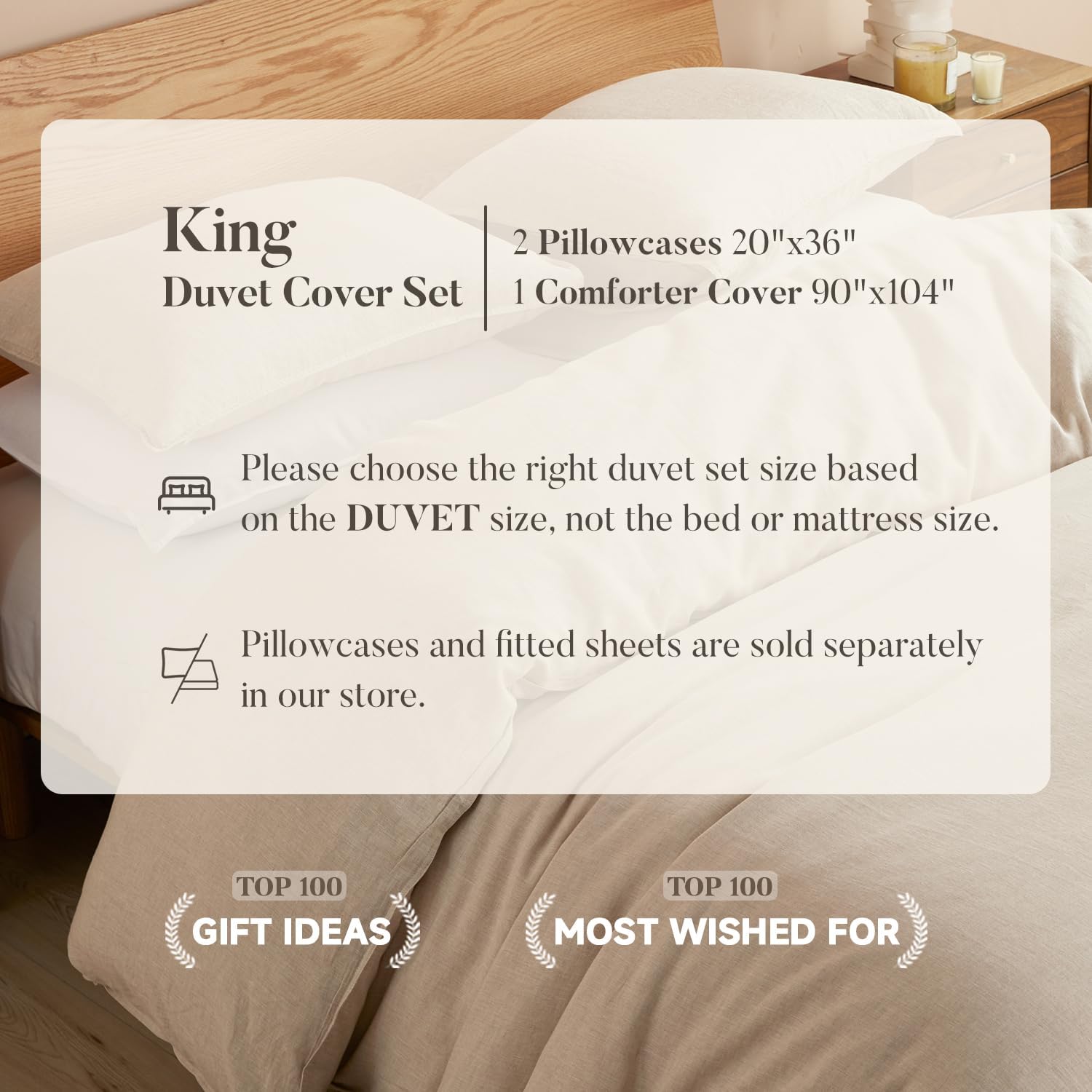 French Flax Linen Duvet Cover Set of 3 Piece, King, Natural
