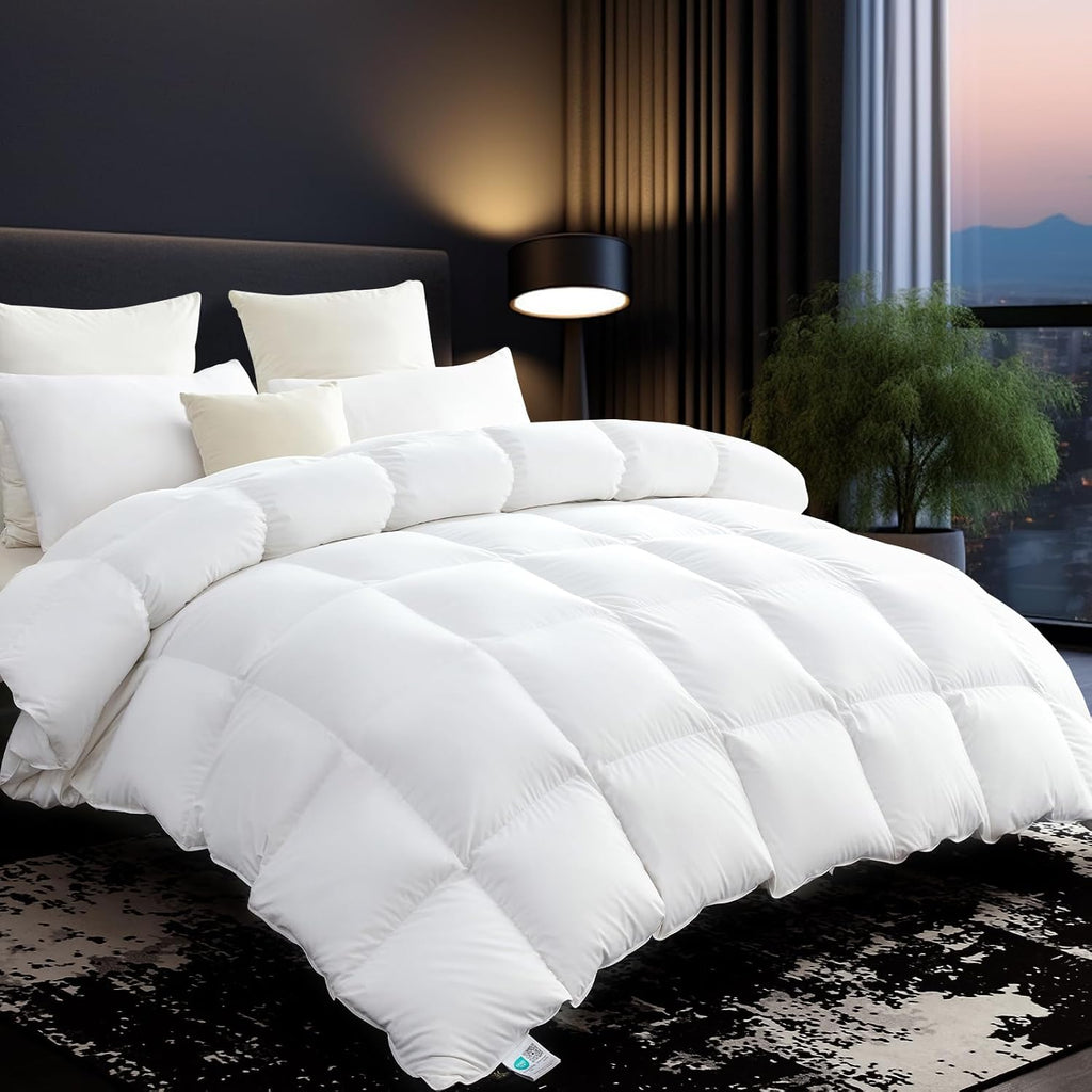 Goose Down Fiber Comforter, King Size 850+ Fill Power, 1200TC, All Season