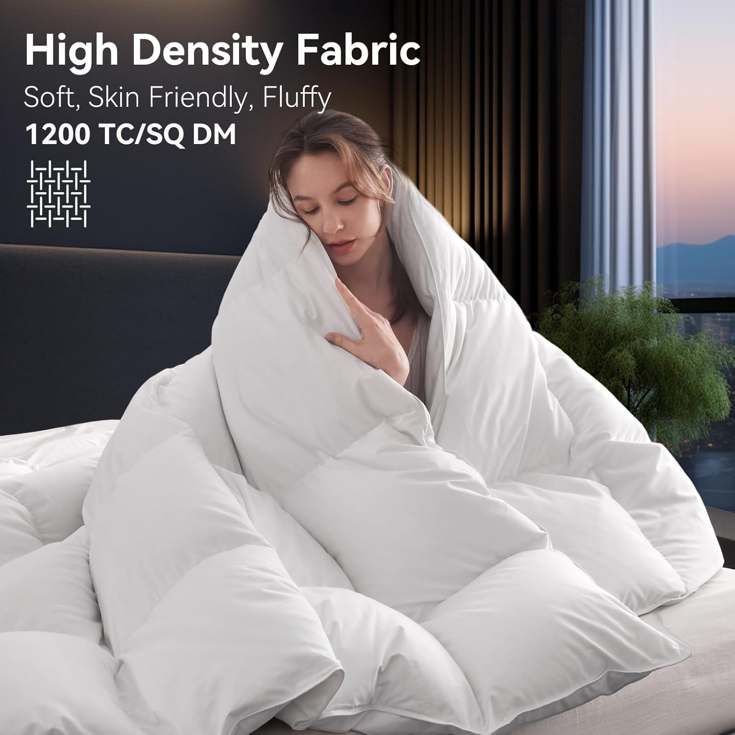 Goose Down Fiber Comforter, King Size 850+ Fill Power, 1200TC, All Season