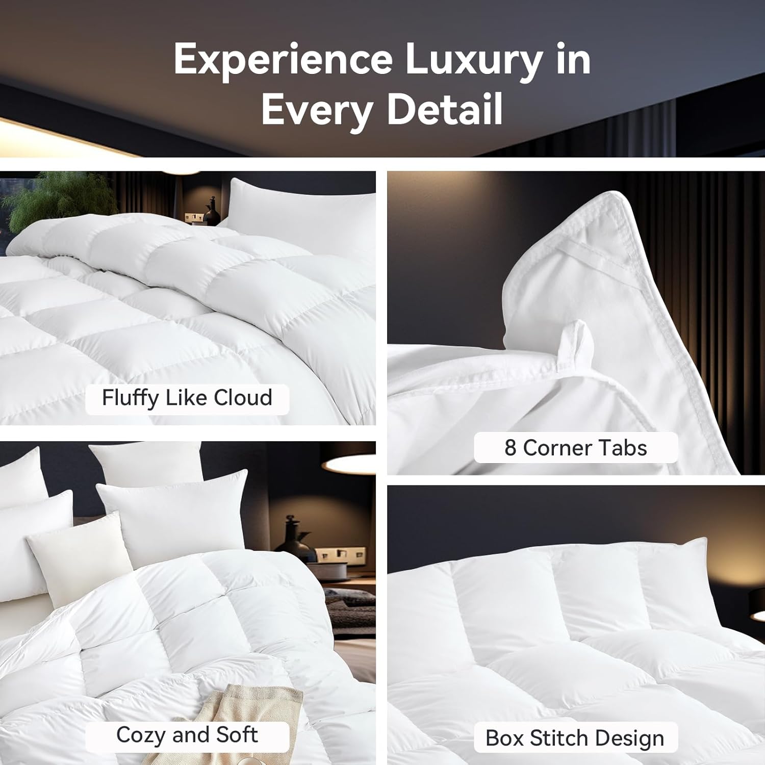 Goose Down Fiber Comforter, King Size 850+ Fill Power, 1200TC, All Season