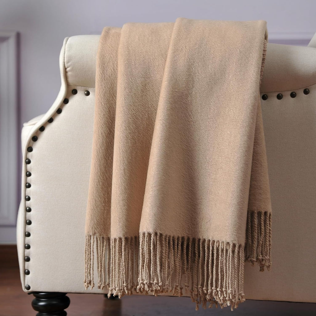 Silk Throw Blanket with Hand Knotted Fringe