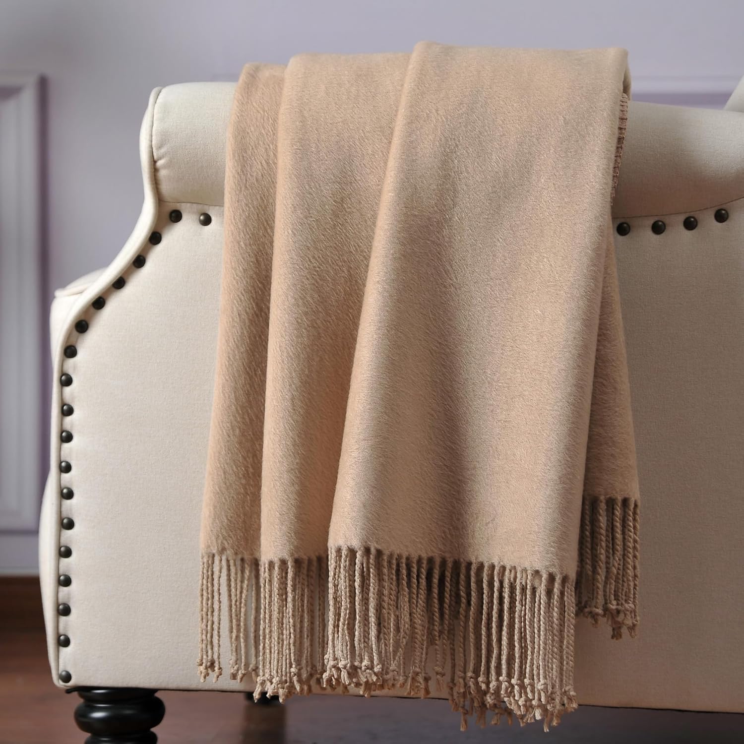 Silk Throw Blanket with Hand Knotted Fringe