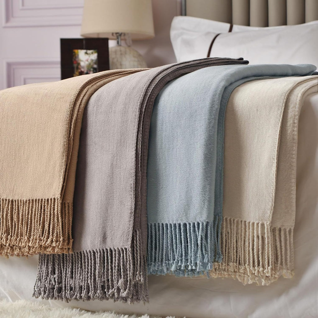 Silk Throw Blanket with Hand Knotted Fringe