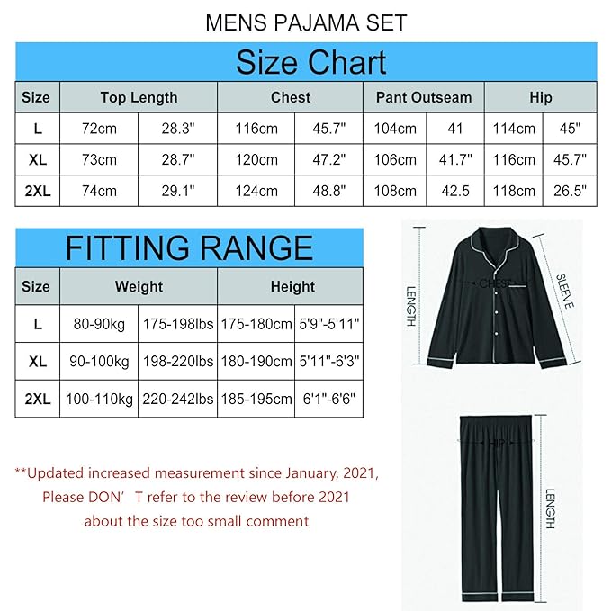 Men’s Bamboo Modal Pajama Set, Long Sleeve, Button Down