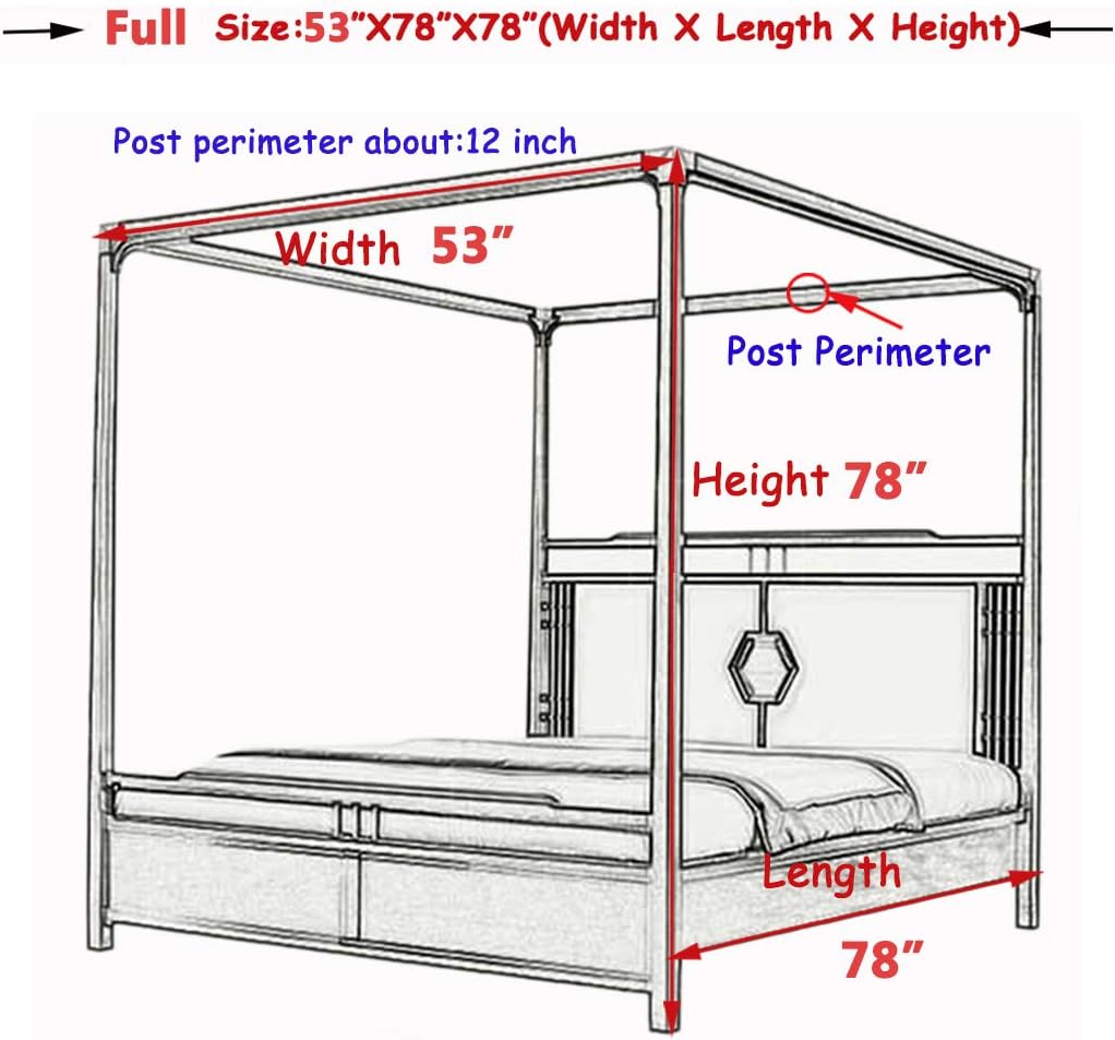 Silk Satin Bed Canopy Curtain, 4 Corner Post, Full, Green