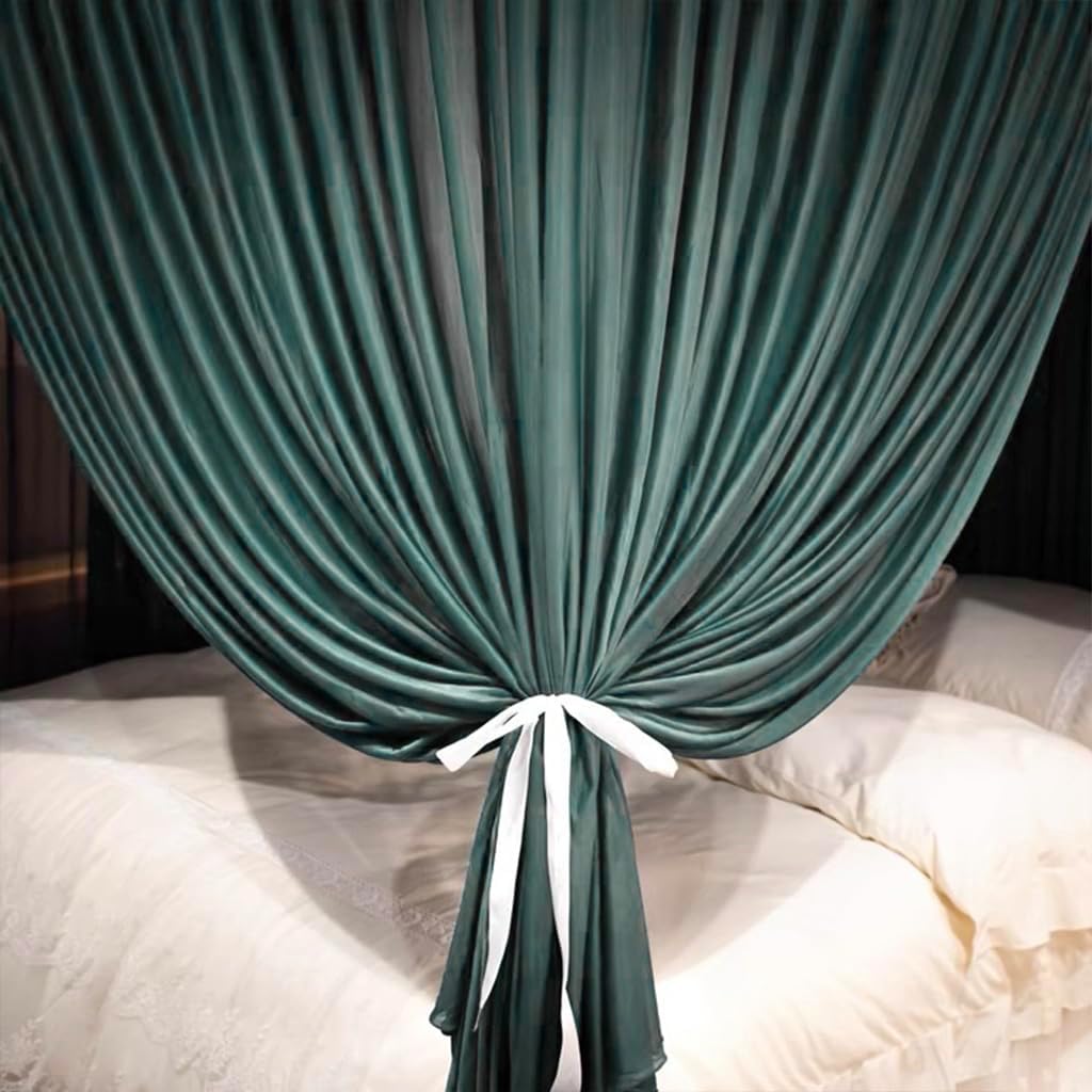 Silk Satin Bed Canopy Curtain, 4 Corner Post, Full, Green